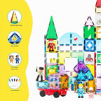 PicassoTiles Bloque de construcción magnético mega juego de 350 piezas de bloques de construcción de azulejos magnéticos con base de automóvil, figuras de personajes, marcadores, pizarra blanca, libro de ideas de más de 110 páginas incluido para