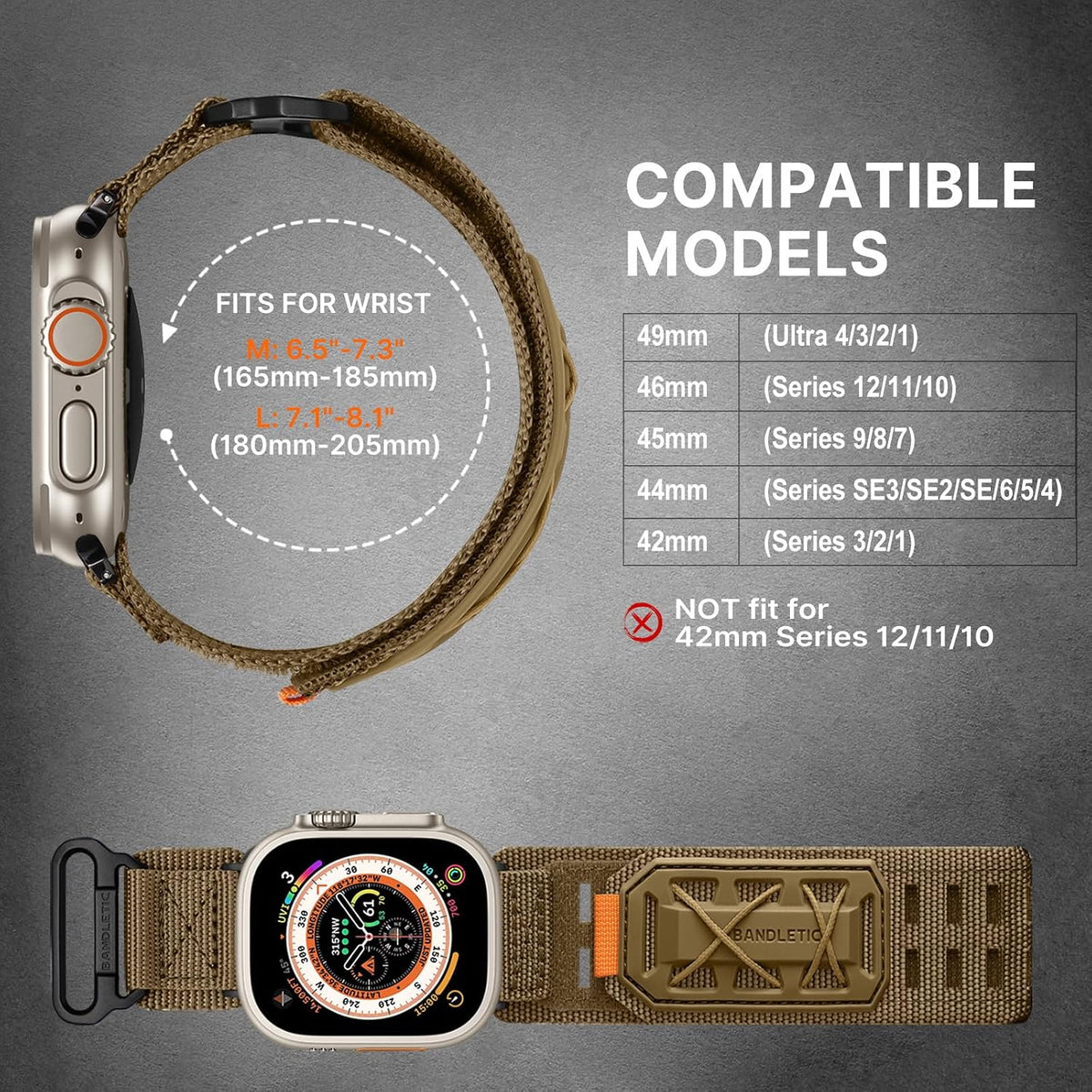 Bandletic Correa táctica ancha de nailon compatible con Apple Watch