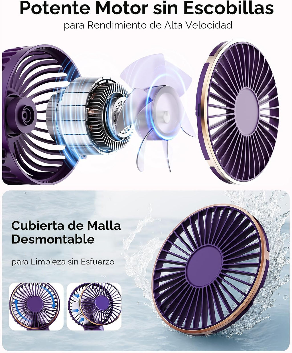TUNISE Ventilador portátil de mano, 4000mAh, 180 ajustable, 6 veloc...