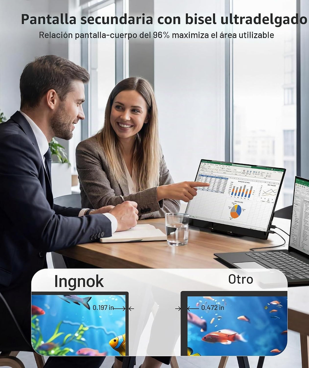 Ingnok Monitor portátil, pantalla táctil de 10 puntos de 15.6 pulga...