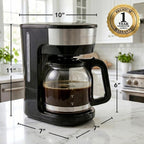 OVENTE Cafetera de goteo para 12 tazas con interruptor Easy On/Off, negra CM412B