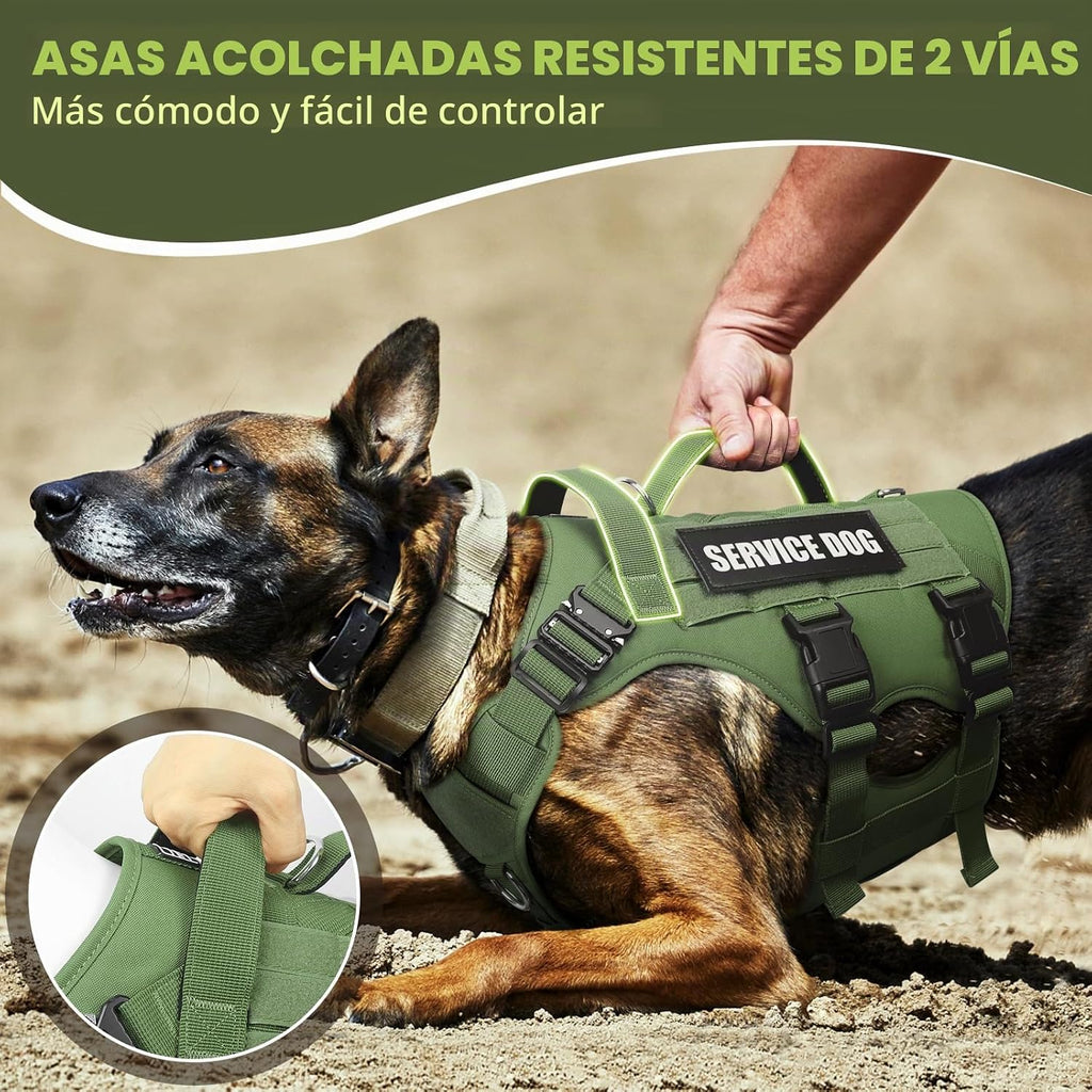 Arnés tipo chaleco para perro de servicio para perro grande, chaleco táctico MOLLE con 10 parches para mascotas, arnés resistente sin tirones para entrenamiento y caminatas