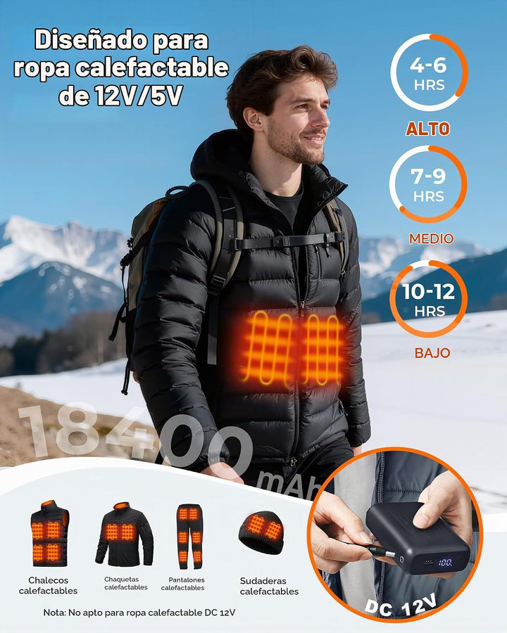 HIMONI Batería de chaqueta térmica de 12V\/5V 2A\/3A 18400mAh para...