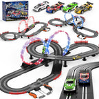 Juego de pista de carreras de ranura 3 en 1 con 4 coches de ranura de alta velocidad, pista de carreras eléctrica que incluye pistas de destello de paso elevado circular, juguetes de regalo de juego