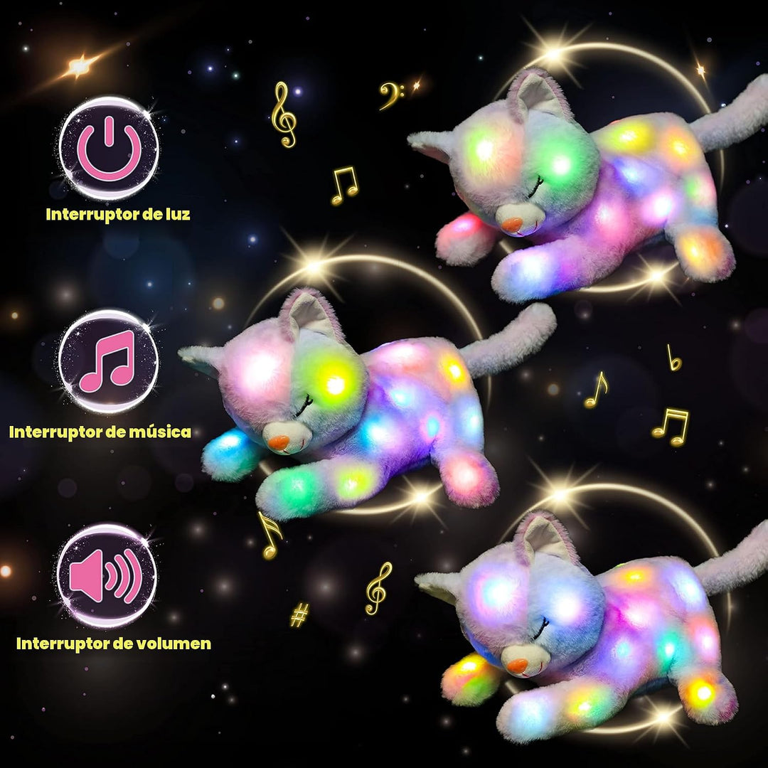 Hopearl Gato de peluche LED musical con luces, juguete de peluche c...