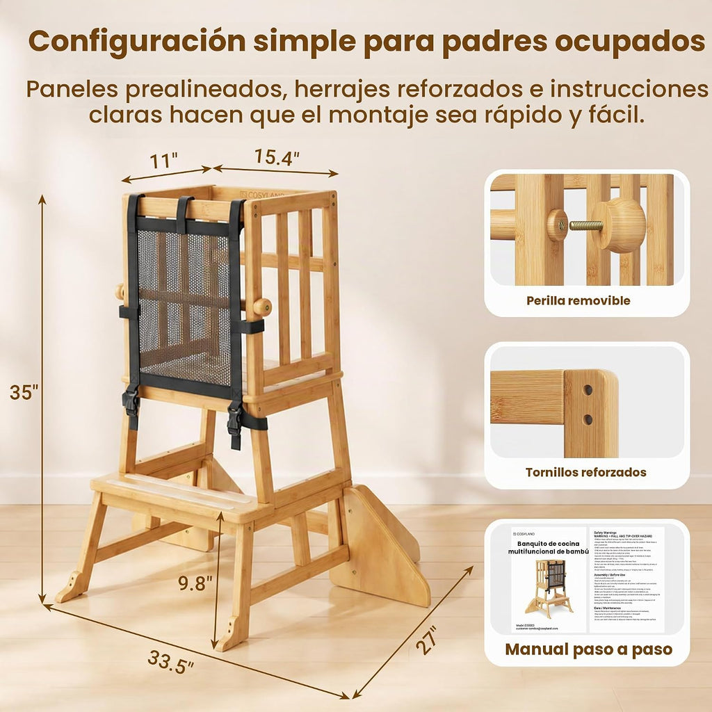 COSYLAND Taburete de cocina de madera para niños pequeños