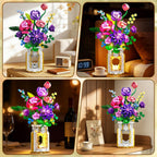 CUBIMANA Juego de construcción de ramo de flores con luz LED y jarrón