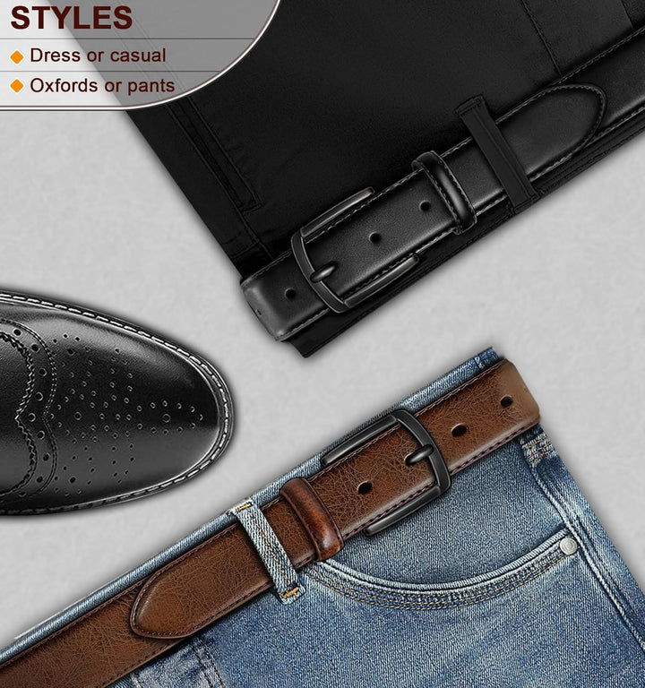 KEMISANT - Cinturón de cuero genuino para hombre, paquete de 2, par...