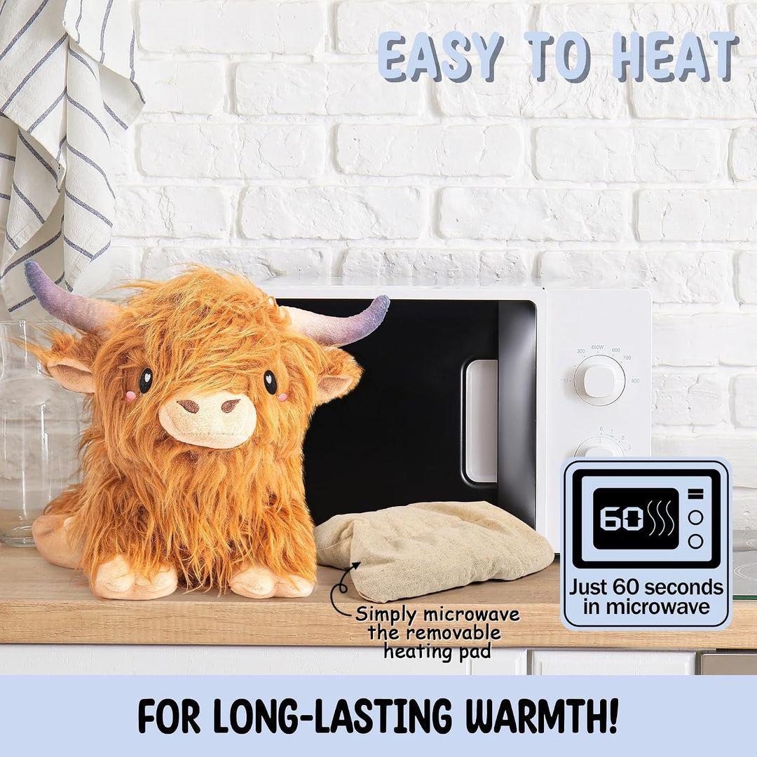 Happy Fuel Highland Cow - Almohadilla térmica sin perfume de 1.5 li...