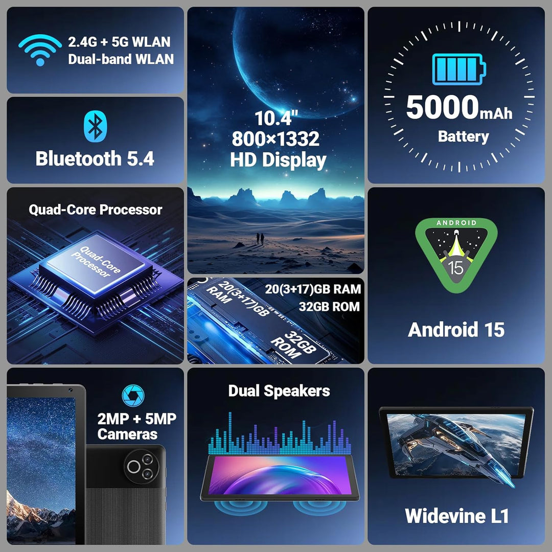Tablet Android 15 de 10 pulgadas, 16 GB de RAM 32 GB ROM 1 TB expan...
