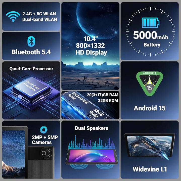 Tablet Android 15 de 10 pulgadas, 16 GB de RAM 32 GB ROM 1 TB expan...
