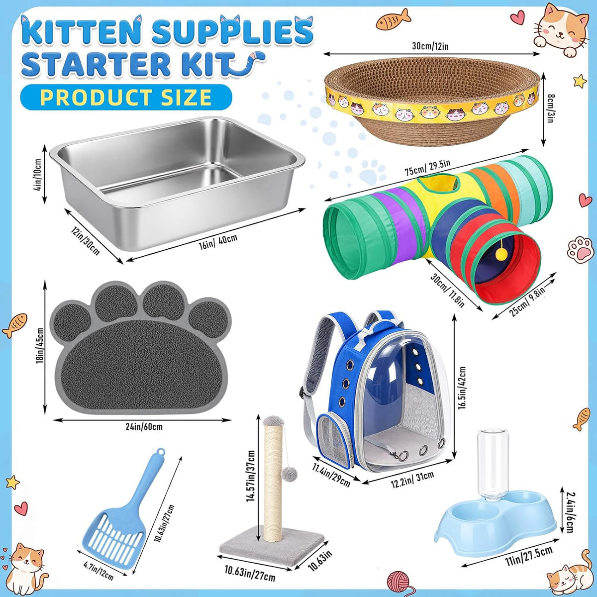 Kit de inicio de gatito de 31 piezas para interiores, color azul