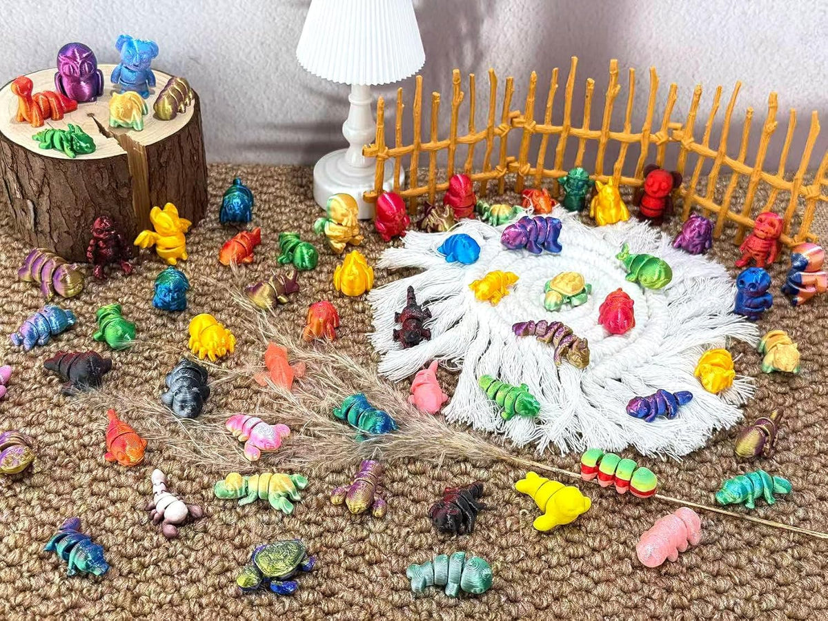 50 mini animales impresos al azar brillantes en 3D