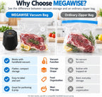 MEGAWISE Paquete de 30 bolsas reutilizables selladoras al vacío, bolsas de almacenamiento Sous Vide sin BPA, 3 tamaños con válvula de aire y doble cremallera, aptas para microondas y congelador, para