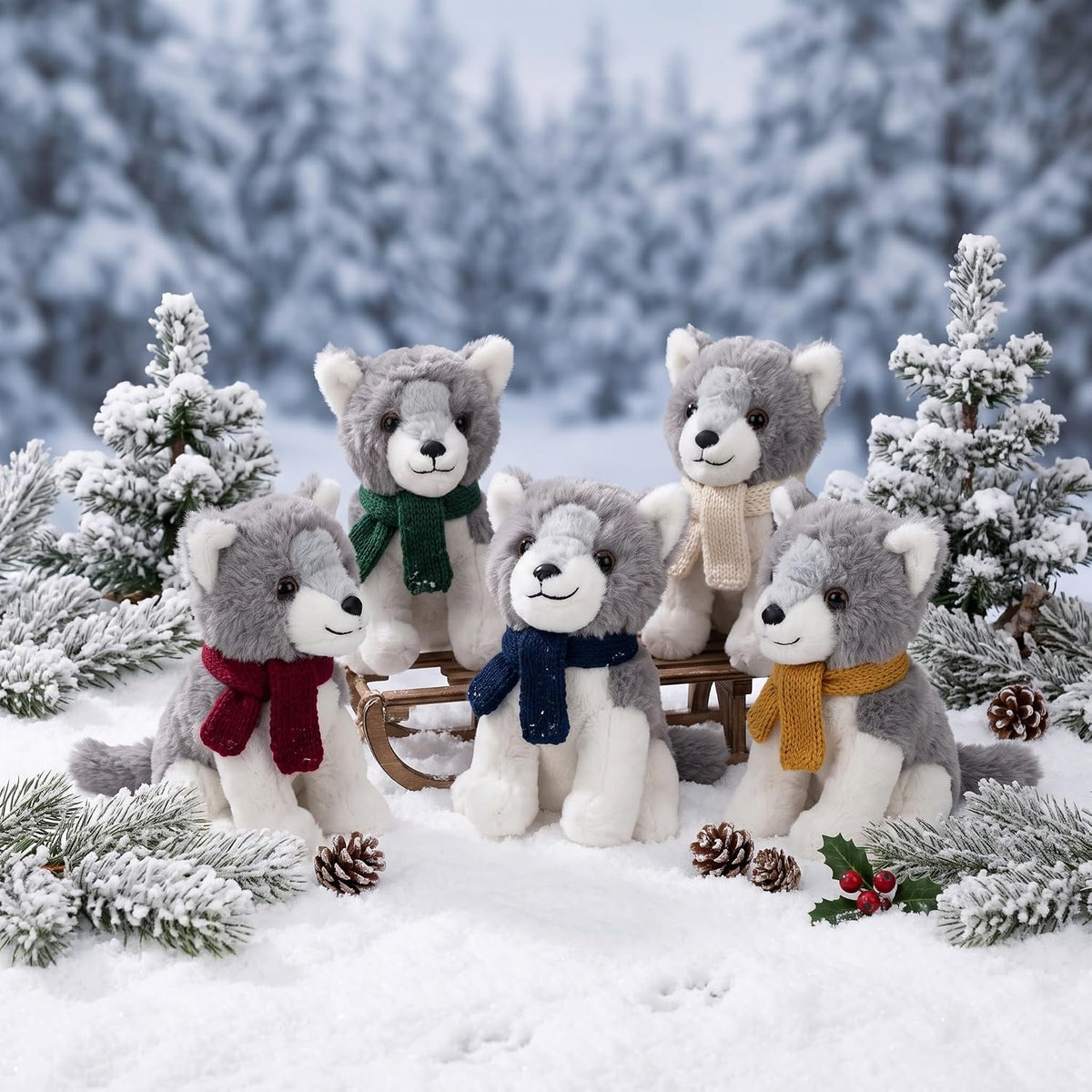 Juguete de peluche de lobo de 12 piezas, animal de peluche de