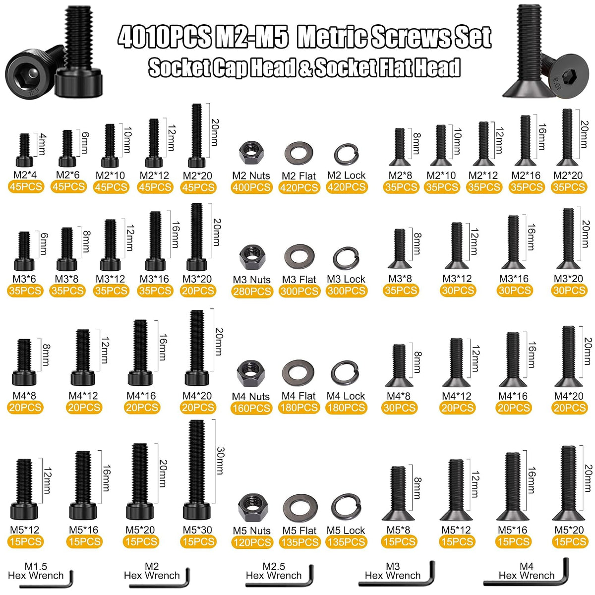 ZTF Surtido de tornillos métricos, tornillos surtidos M2 M3 M4 M5