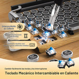 Teclado de máquina de escribir retro, teclado mecánico inalámbrico...