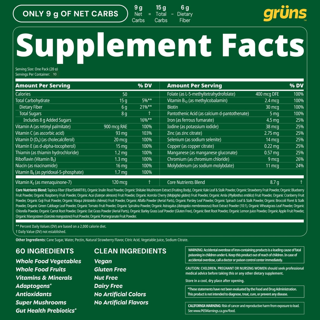 Gruns - Gomitas Super Greens para Adultos, Ositos de Goma Multivita...
