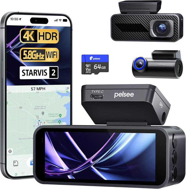 Pelsee Cámara de tablero P1 Pro 4K frontal y trasera