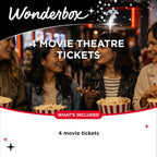 WONDERBOX – Paquete de entradas de cine AMC - 4 entradas negras - Idea de regalo original - Regalo experiencial - 550 ubicaciones en los EE. UU