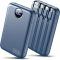 Cargador portátil de 10000 mAh con 4 cables integrados, Azul marino