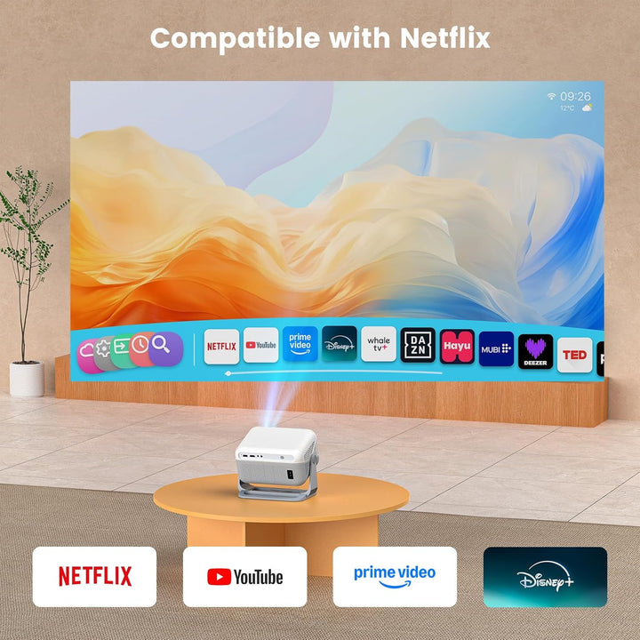 【Compatible con Netflix y Native 1080P】Mini proyector con WiFi y Bl...