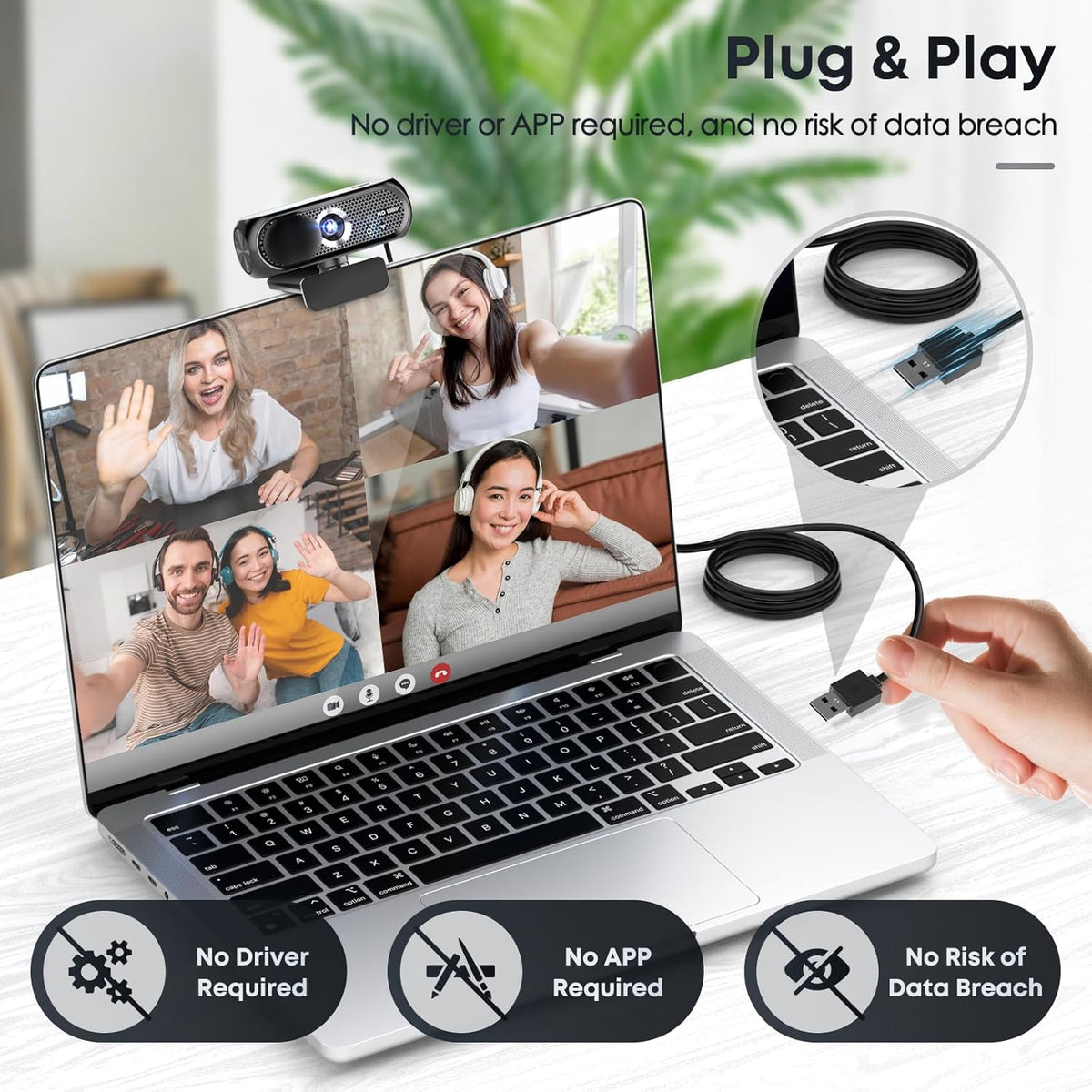 Shcngqio Cámara web HD 1080P con micrófono, cancelación de ruido, c...
