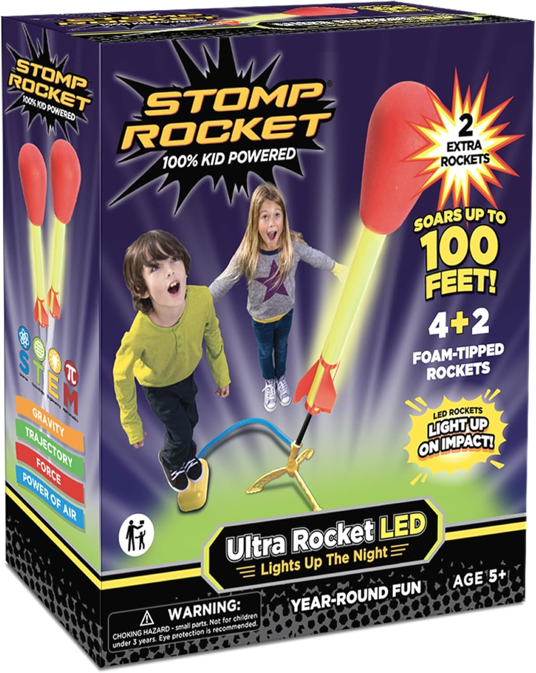 Stomp Rocket Lanzacohetes ultra LED para niños, 6 cohetes con punta...