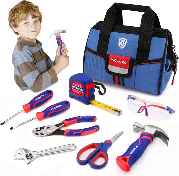 WORKPRO Juego de herramientas de mano para niños de 9 piezas, kit d...