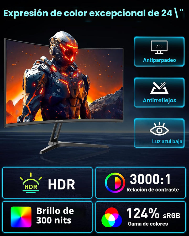 SANSUI Monitor de juegos curvo de 24 pulgadas 240Hz FHD 1080P, moni...