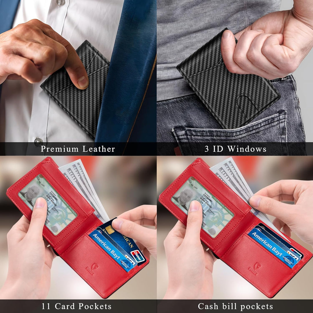 GSOIAX Billetera de piel de caballo loco prémium para hombre, hecha...