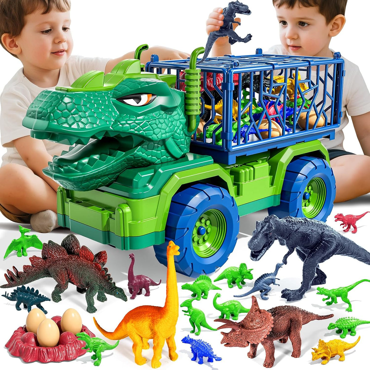 22 en 1 Toddler T-rex Dinosaur Truck Toy Set para Kids Boys 3-5 5-7, Tyrannosaurus Carrier Transport Truck con 18 Jurassic Dino Figures Birthday Toy para Boys Girls 3 4 5 6 7 Years Old
