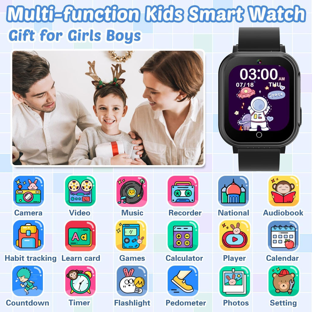Reloj inteligente impermeable para niños con 32 juegos de doble cámara video podómetro