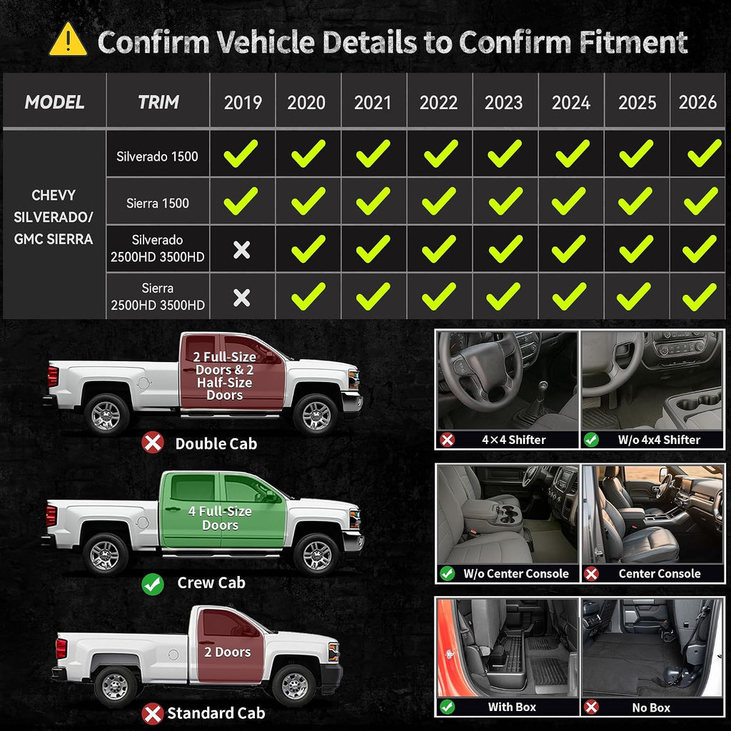 OEDRO Alfombrillas para Chevrolet Silverado GMC Sierra 1500 2019-2026 y 2500HD 3500HD 2019-2026 2500HD 3500HD 2019-2026, forro de piso de protección para todo tipo de clima