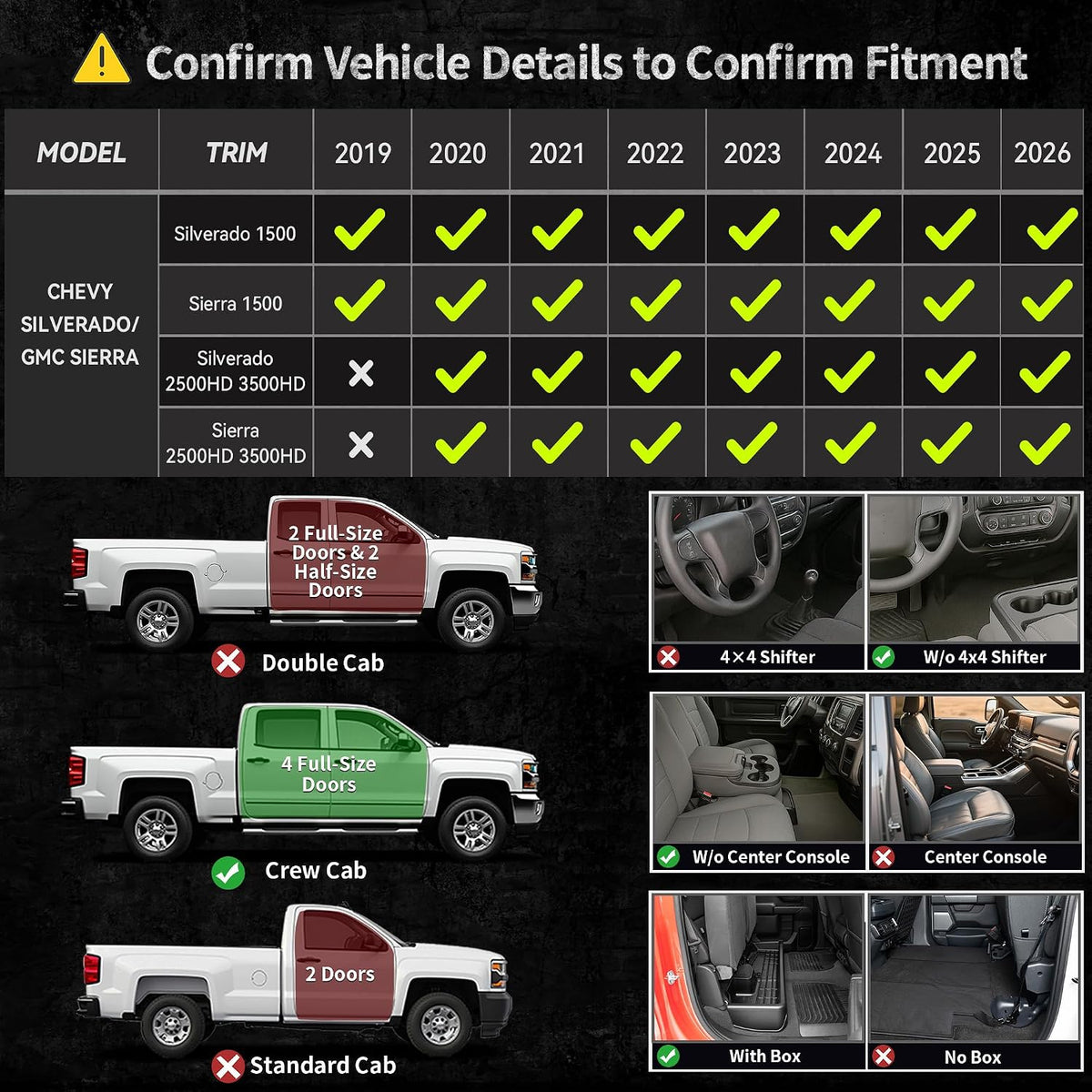 OEDRO Alfombrillas para Chevrolet Silverado GMC Sierra 1500 2019-2026 y 2500HD 3500HD 2019-2026 2500HD 3500HD 2019-2026, forro de piso de protección para todo tipo de clima