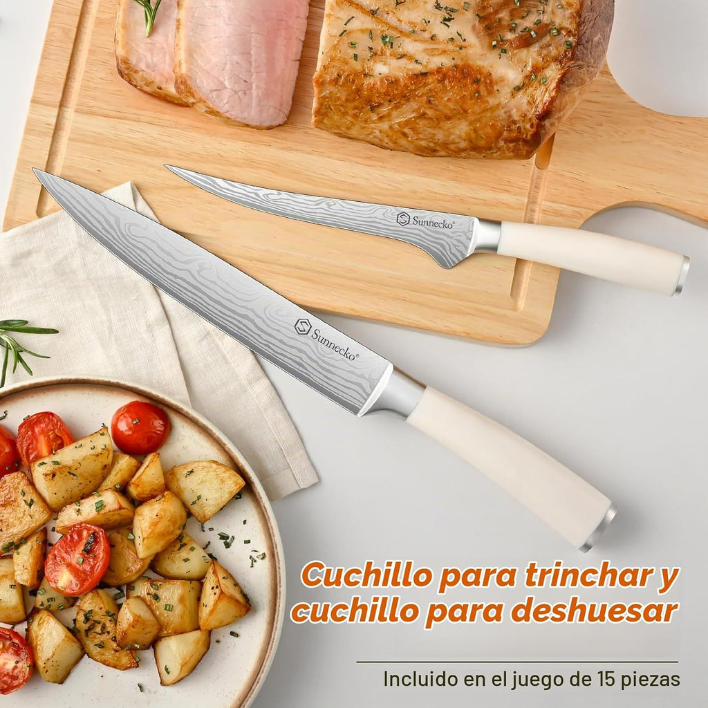 Juego de cuchillos de cocina de 15 piezas con bloque y afilador