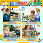 Azulejos magnéticos, juego de carretera, bloques de construcción de viaje con 2 autos y caja de metal, mini azulejos magnéticos para exteriores, juguetes de construcción para niños, regalos