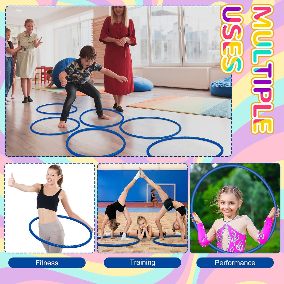 Shappy - 6 piezas de aros de ejercicio desmontables ajustables, juguete de plástico, juguetes de patio de juegos, aros circulares de colores para juegos de adolescentes, gimnasia, equipo de agilidad