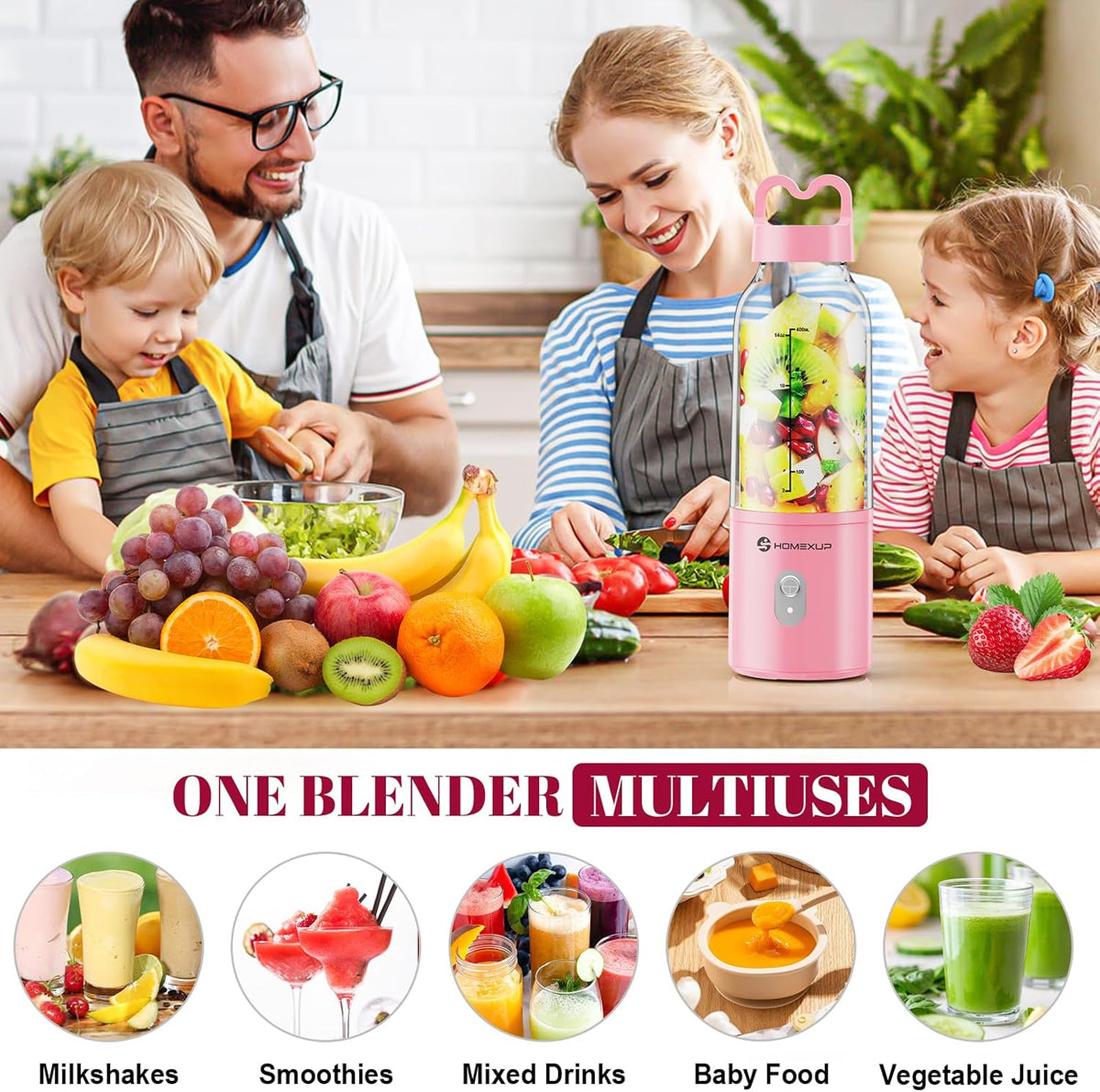 Licuadora Personal Portátil 17 OZ/500 ML Exprimidor, Licuadora de Tamaño Personal de 175W, Ideal para Batidos, Mezcla de Hielo, Preparación de Jugos y Procesamiento de Alimentos, Compacta, Conveniente