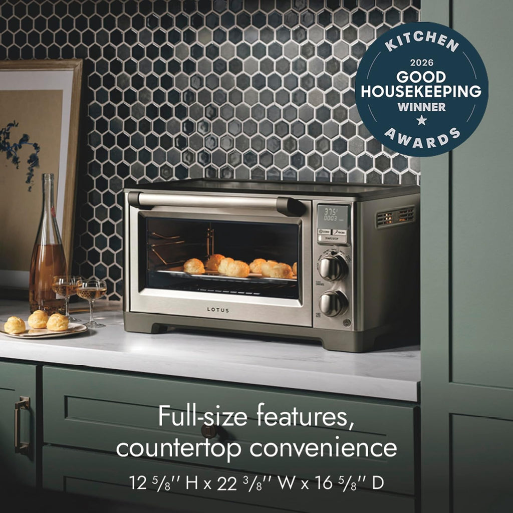 Lotus Horno de convección y freidora, Freidora de aire y horno tostador, Horno de convección de encimera, The Perfectionist, 1800 vatios, acero inoxidable, serie profesional, LTSCO500