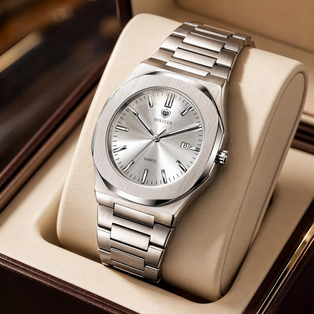 Relojes de negocios de cuarzo de acero inoxidable de cara grande de