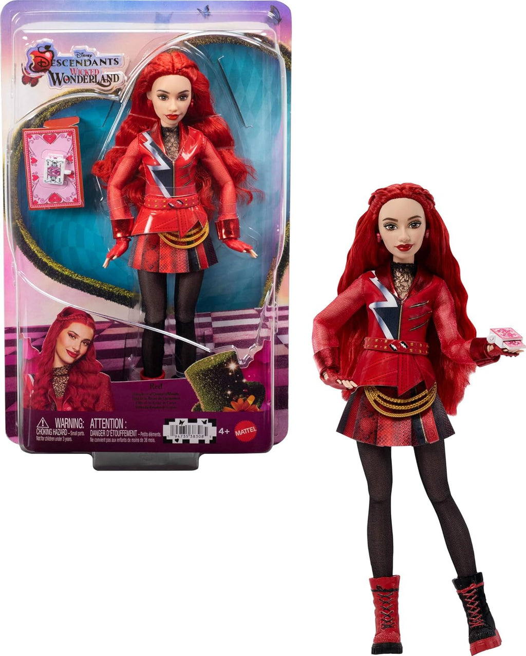 Mattel Disney Descendants: Wicked Wonderland, muñeca roja, hija de la reina de corazones, con traje y accesorio extraíbles, inspirado en la película