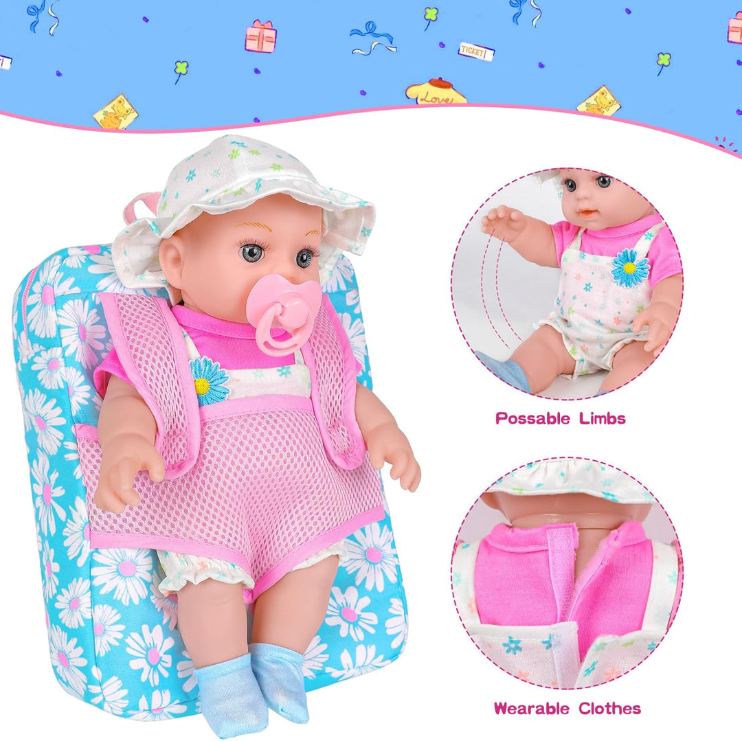 DOTVOSY Juego de mochila con portabebés de muñeca bebé de 12" c...