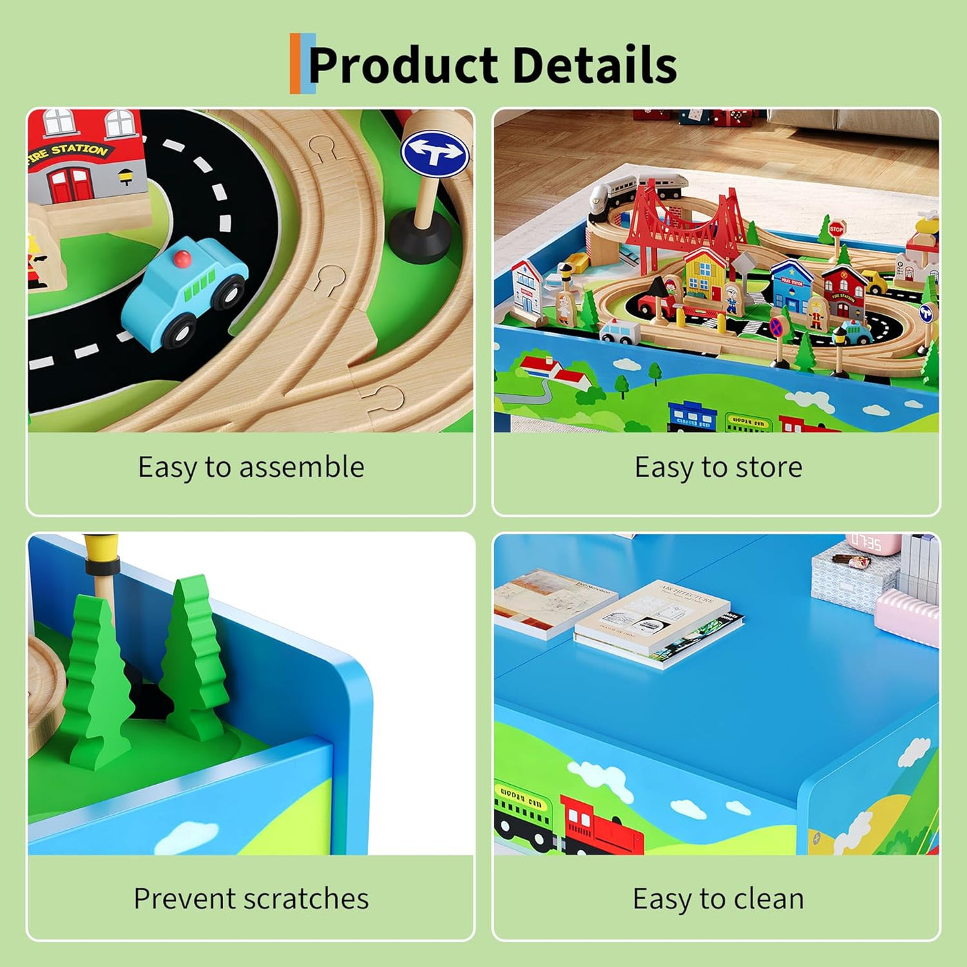 Mesa de tren 80 piezas de madera para niños con mesa