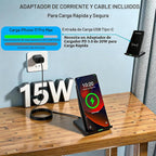 Cargador inalámbrico rápido, soporte de carga inalámbrico de escritorio con adaptador USB PD de 20 W para Samsung Galaxy S25/S24/S23/S22/S21/Note 20, Pixel 8/7 Pro, para iPhone 17 Pro Max/17 Pro/17/16