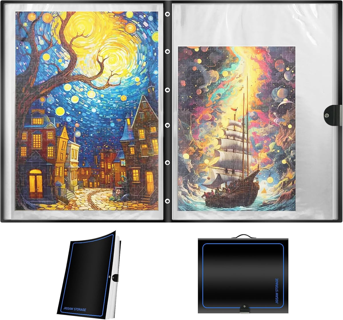 Carpeta de rompecabezas de 25.98 x 30.31 pulgadas, carpeta de almacenamiento que ahorra espacio para colección de rompecabezas de 500 a 1000 piezas, capacidad para 20 rompecabezas, bolsillos de película HD, regalo de cumpleaños para mamá y abuela
