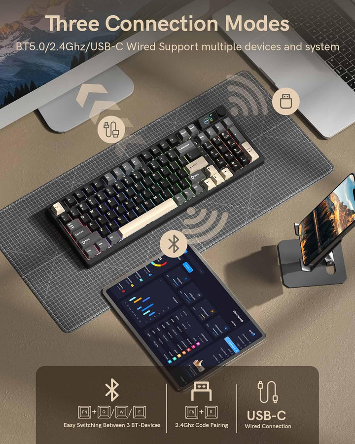 Keymatic Teclado mecánico inalámbrico M98 con pantalla y perilla, 9...