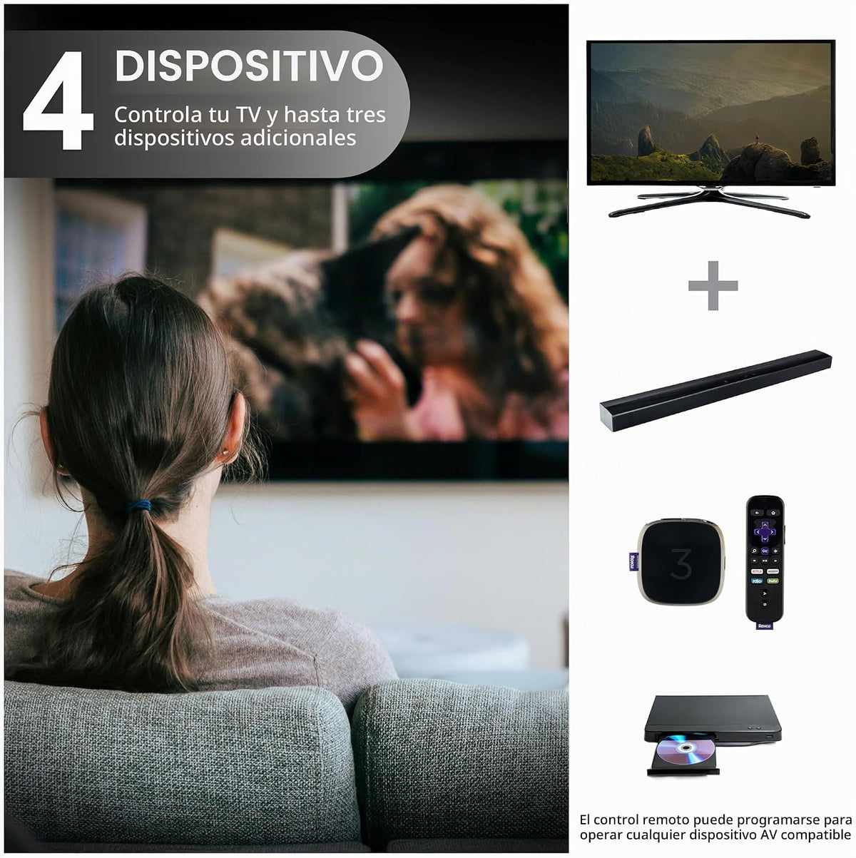GE Control Remoto Recargable para TV, Control Remoto Universal, Iluminado