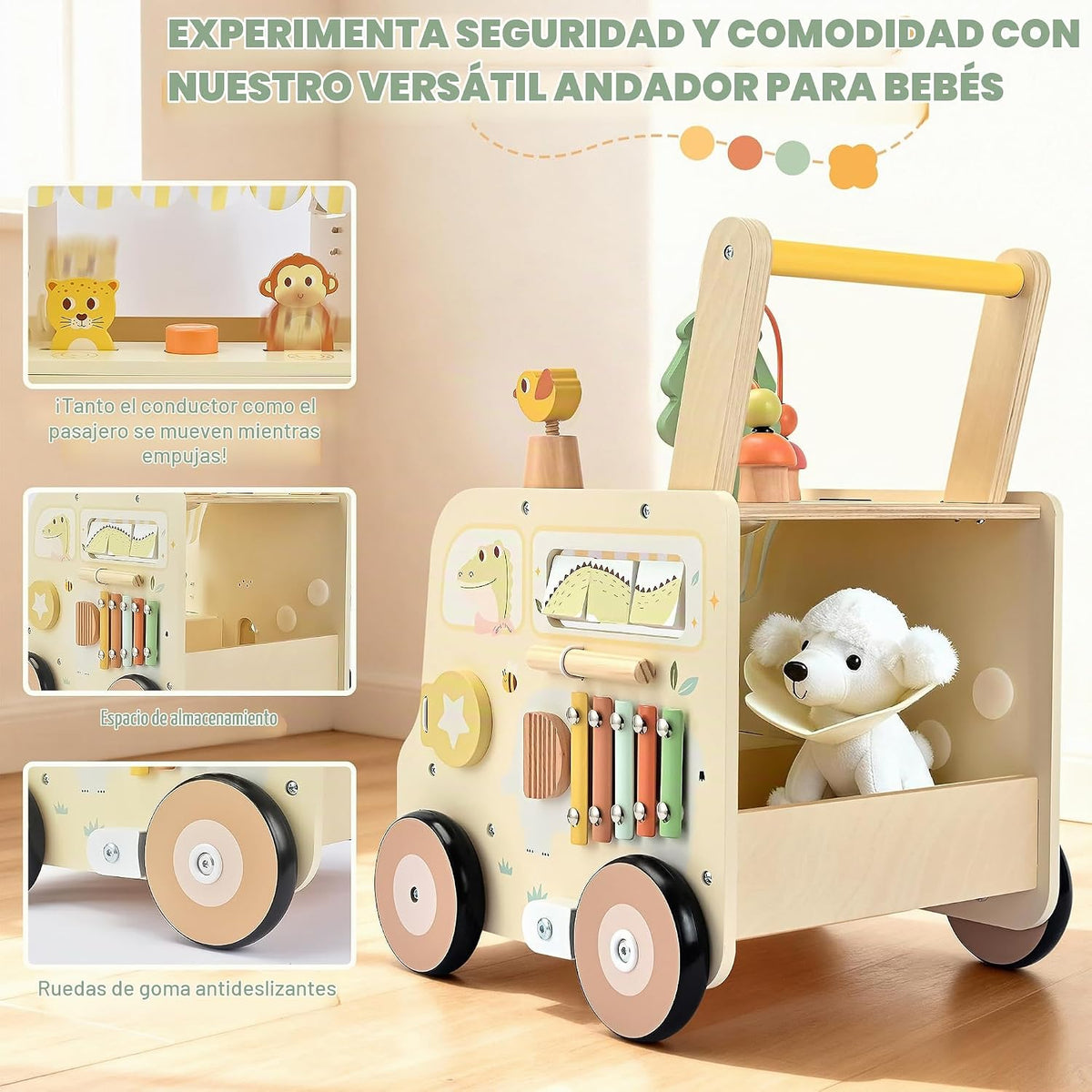 Wooden Activity Cube Push Walker, Wooden Baby Walker, Montessori Toys para Babies 10-12 Months 1 2 3 Years Old Boys & Girls, Help Learning a Walk & Sit-a-Stand