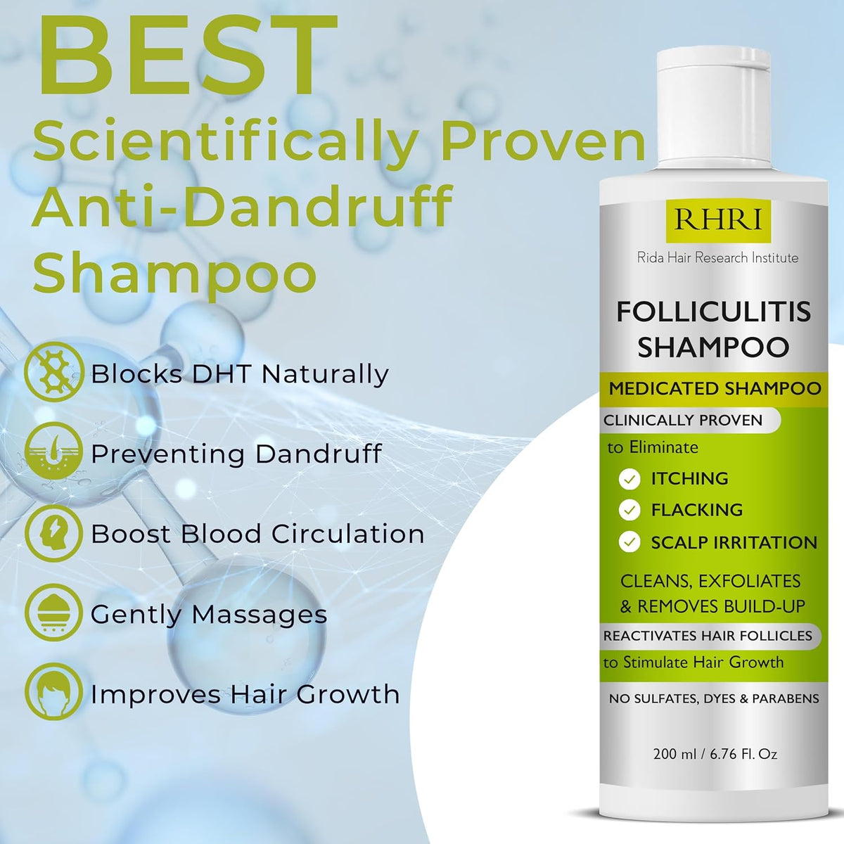 Champú antifúngico para foliculitis, dermatitis seborreica, caspa,...